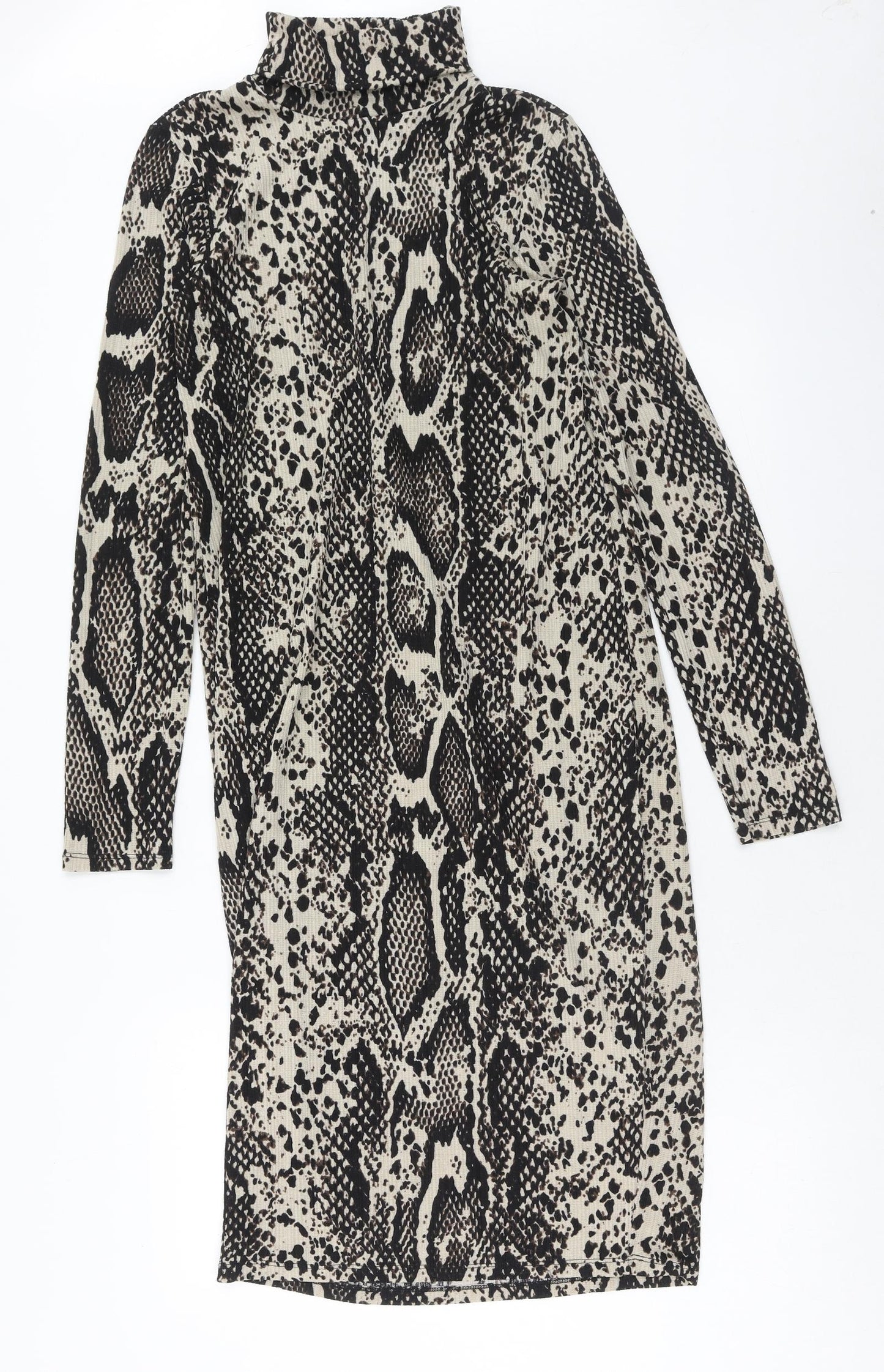 Zara Womens Black Animal Print Polyester A-Line Size M Roll Neck Pullover - Snake Print