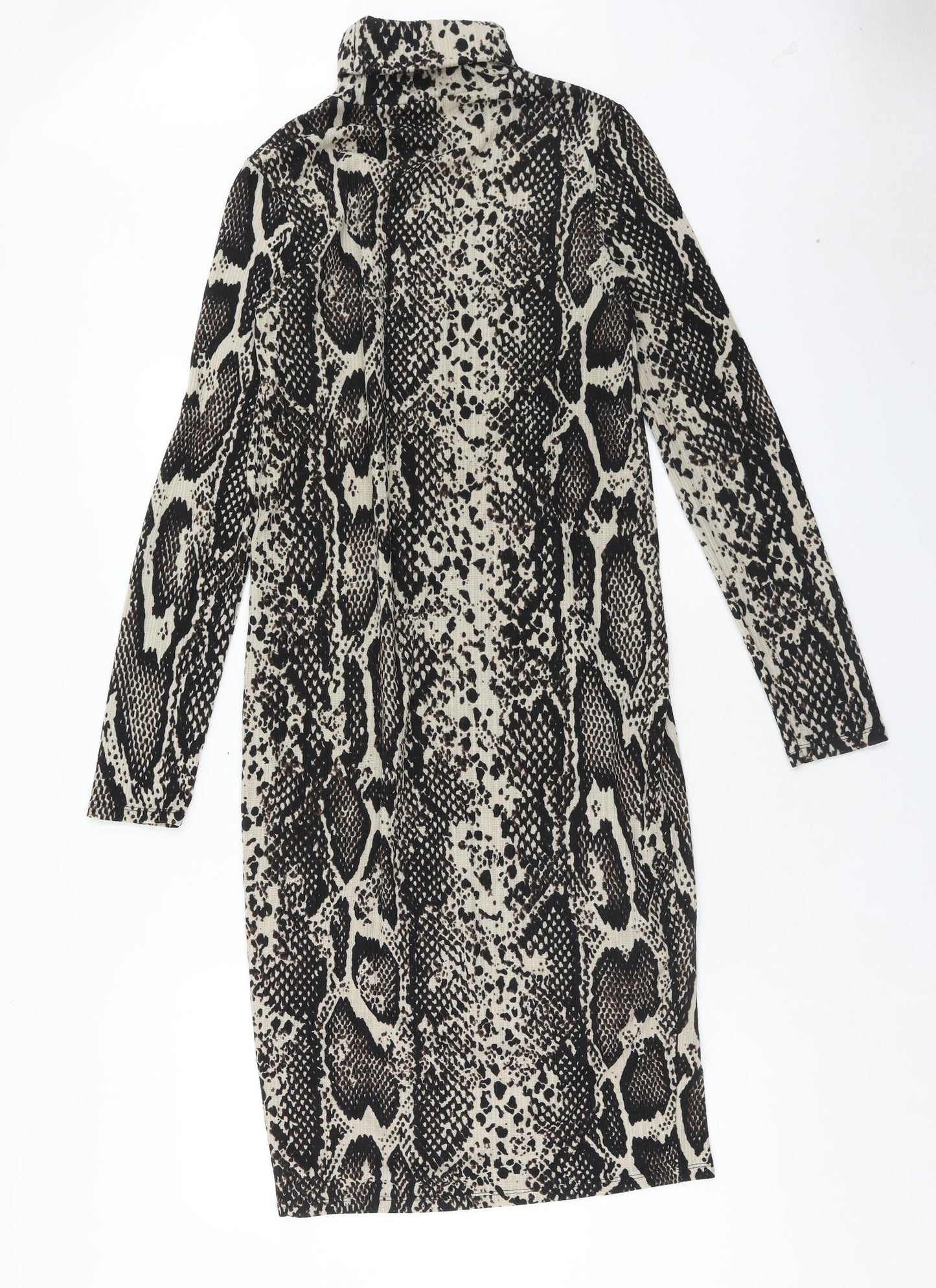 Zara Womens Black Animal Print Polyester A-Line Size M Roll Neck Pullover - Snake Print