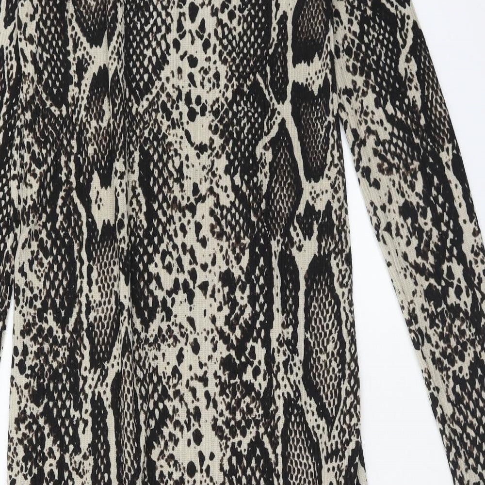 Zara Womens Black Animal Print Polyester A-Line Size M Roll Neck Pullover - Snake Print