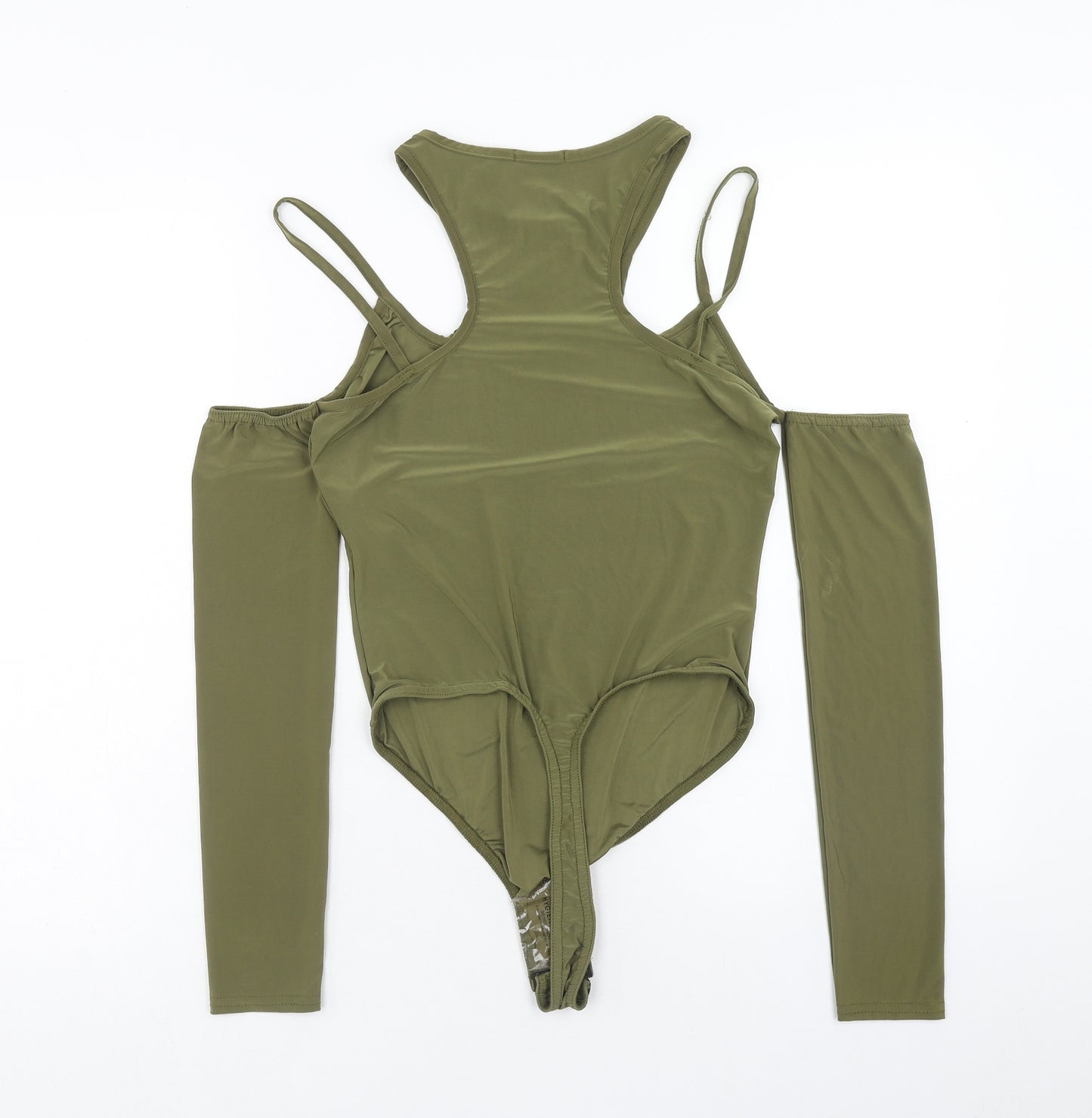 PRETTYLITTLETHING Womens Green Polyester Bodysuit One-Piece Size 14 Snap