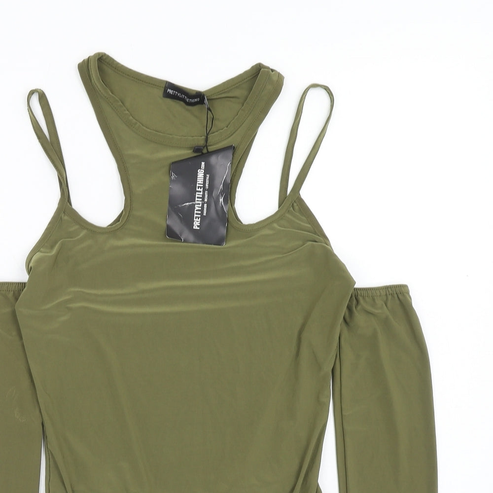 PRETTYLITTLETHING Womens Green Polyester Bodysuit One-Piece Size 14 Snap
