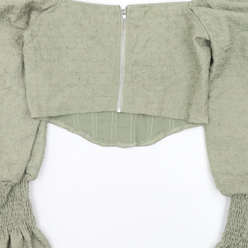 PRETTYLITTLETHING Womens Green Polyester Cropped Blouse Size 8 Sweetheart