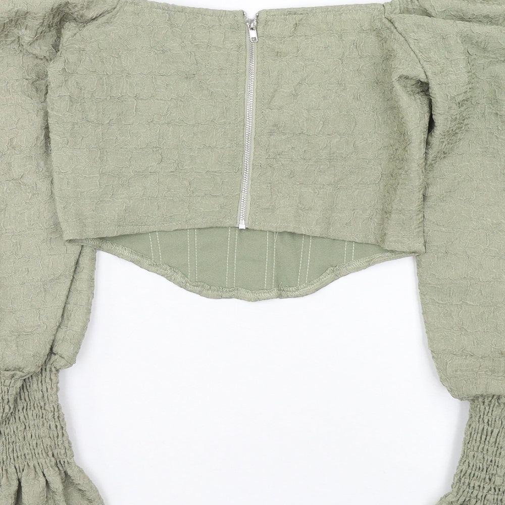PRETTYLITTLETHING Womens Green Polyester Cropped Blouse Size 8 Sweetheart