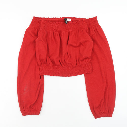 H&M Womens Red Polyester Cropped Blouse Size S Off the Shoulder