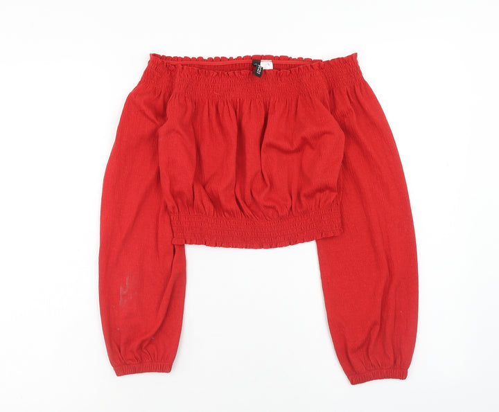 H&M Womens Red Polyester Cropped Blouse Size S Off the Shoulder