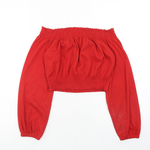 H&M Womens Red Polyester Cropped Blouse Size S Off the Shoulder