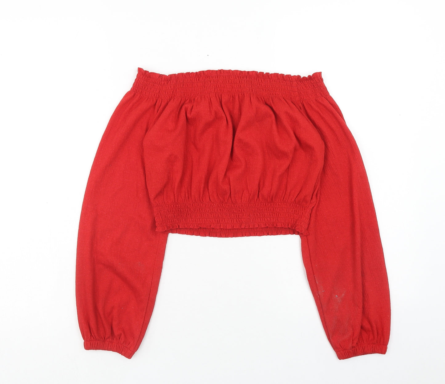 H&M Womens Red Polyester Cropped Blouse Size S Off the Shoulder