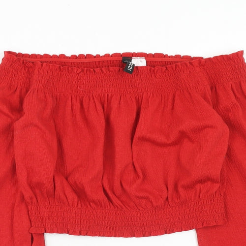 H&M Womens Red Polyester Cropped Blouse Size S Off the Shoulder