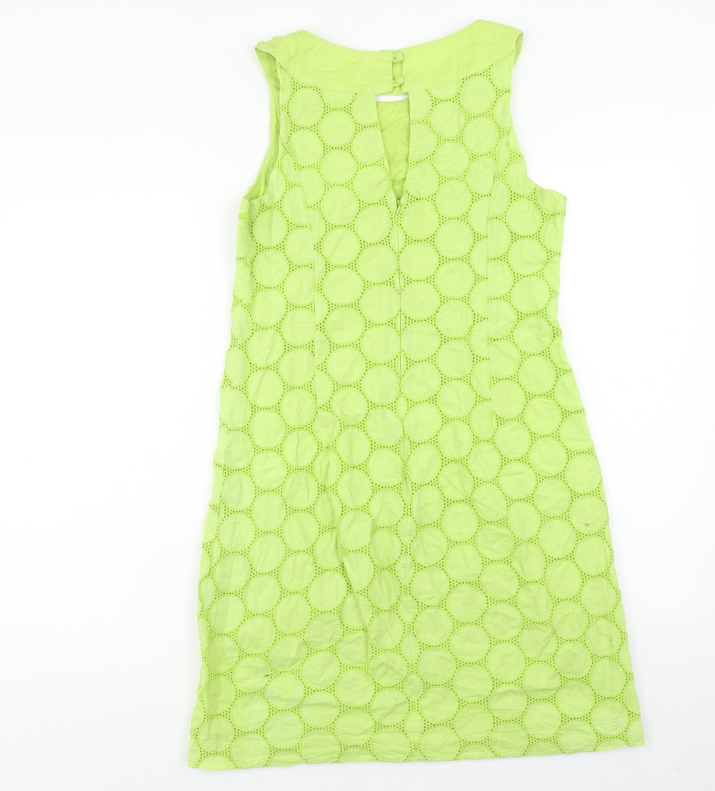 Roman Womens Green Geometric Cotton Shift Size 10 Boat Neck Button - Embellished Neckline