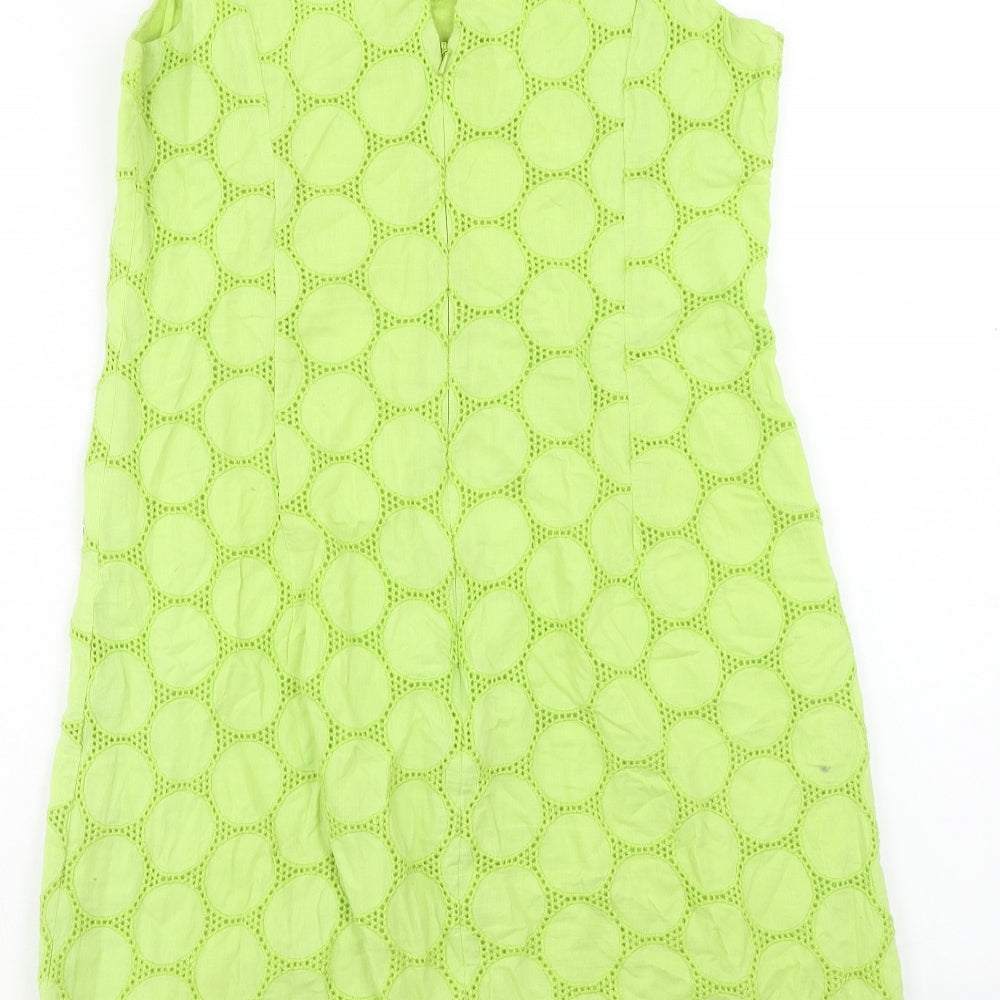 Roman Womens Green Geometric Cotton Shift Size 10 Boat Neck Button - Embellished Neckline