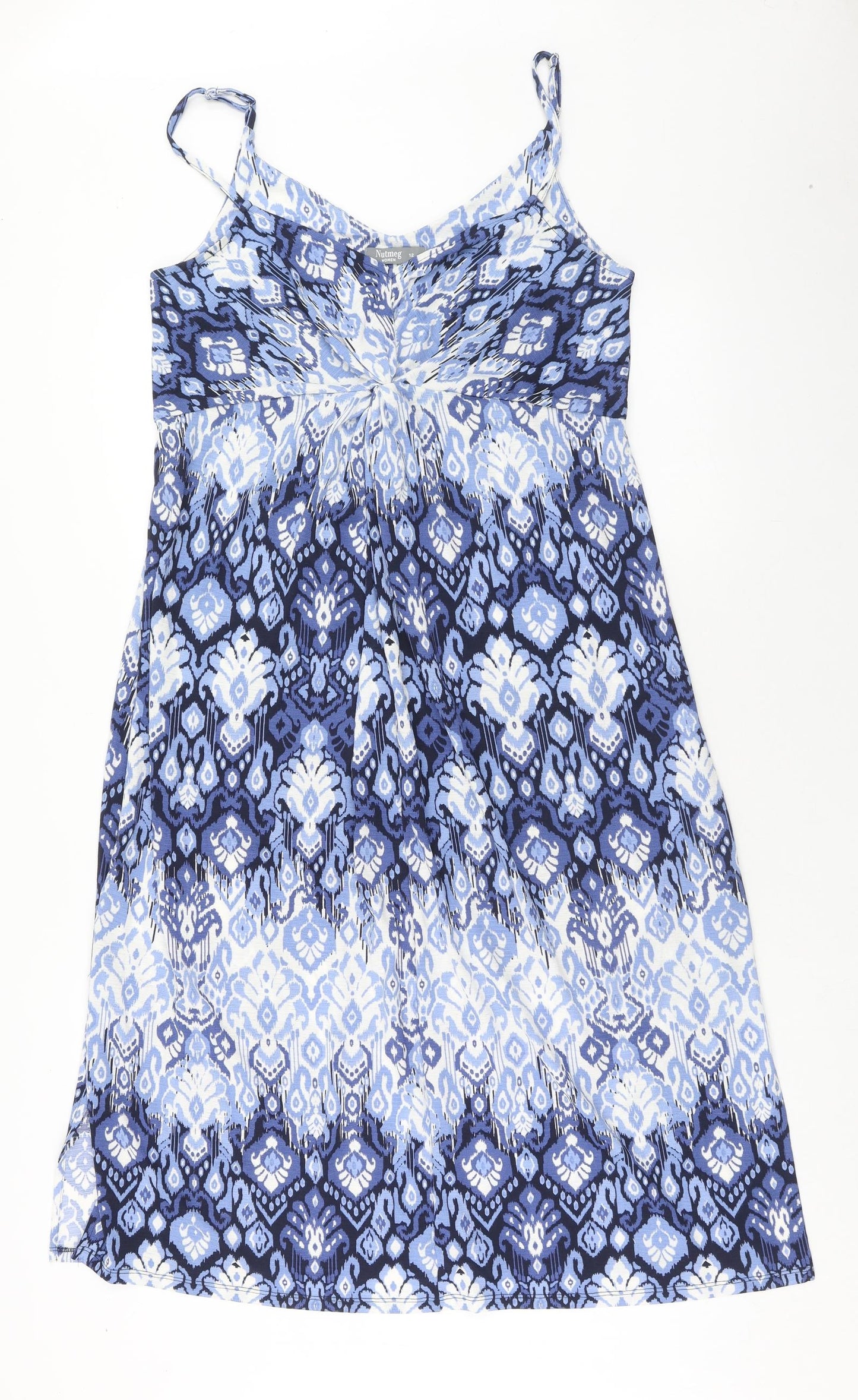 Nutmeg Womens Blue Geometric Polyester Slip Dress Size 12 V-Neck Pullover