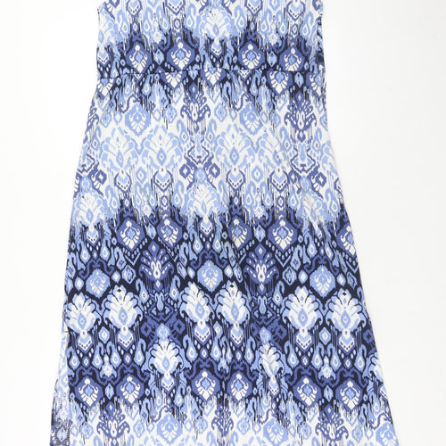 Nutmeg Womens Blue Geometric Polyester Slip Dress Size 12 V-Neck Pullover