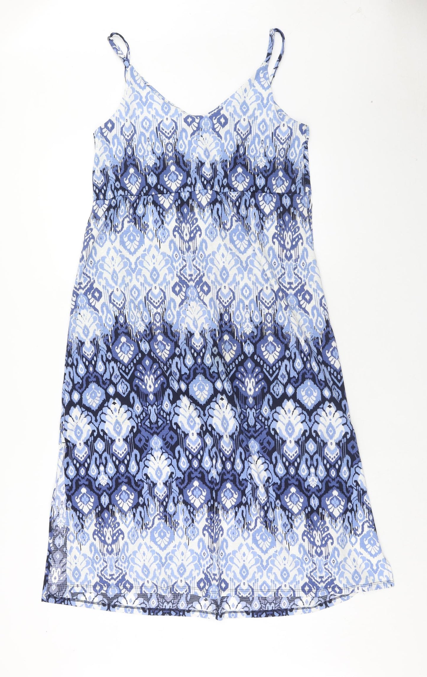 Nutmeg Womens Blue Geometric Polyester Slip Dress Size 12 V-Neck Pullover