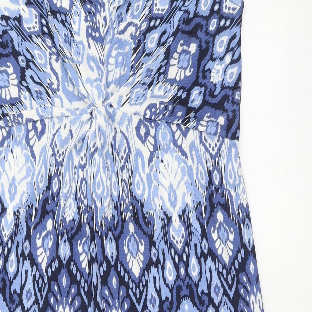 Nutmeg Womens Blue Geometric Polyester Slip Dress Size 12 V-Neck Pullover