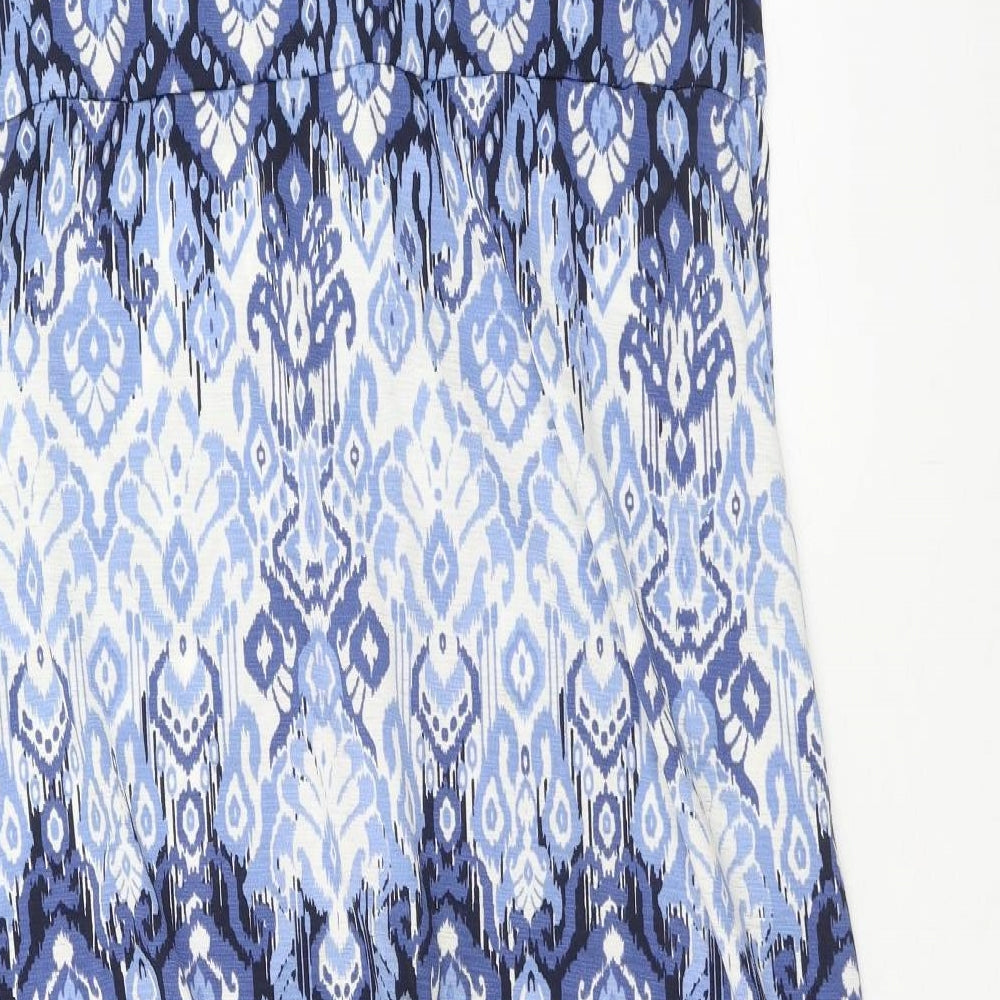 Nutmeg Womens Blue Geometric Polyester Slip Dress Size 12 V-Neck Pullover