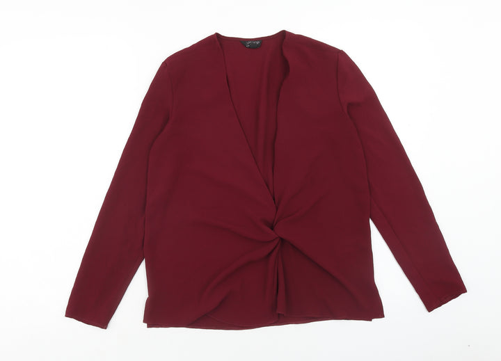 Topshop Womens Red Polyester Basic Blouse Size 8 V-Neck