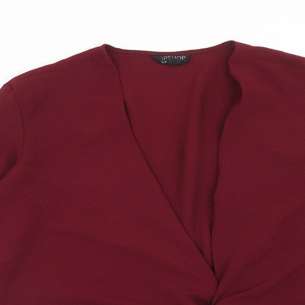 Topshop Womens Red Polyester Basic Blouse Size 8 V-Neck