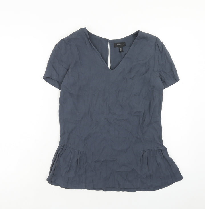The White Company Womens Blue Viscose Basic Blouse Size 8 V-Neck