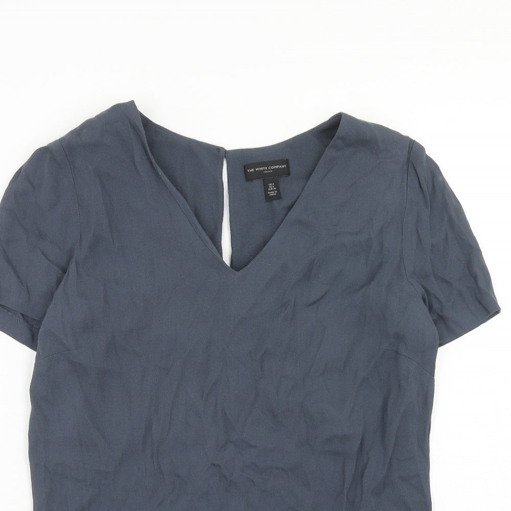 The White Company Womens Blue Viscose Basic Blouse Size 8 V-Neck