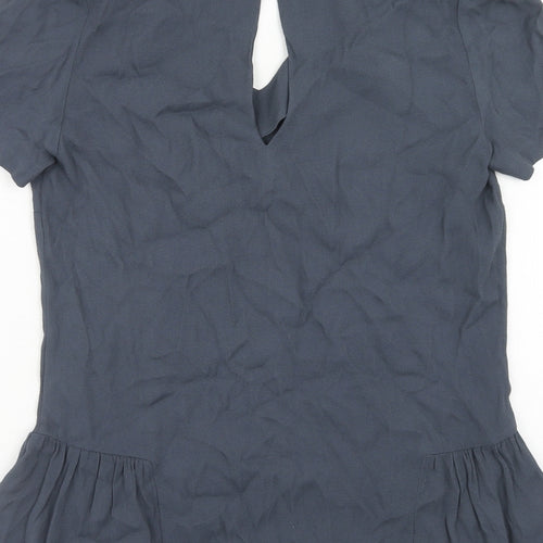The White Company Womens Blue Viscose Basic Blouse Size 8 V-Neck