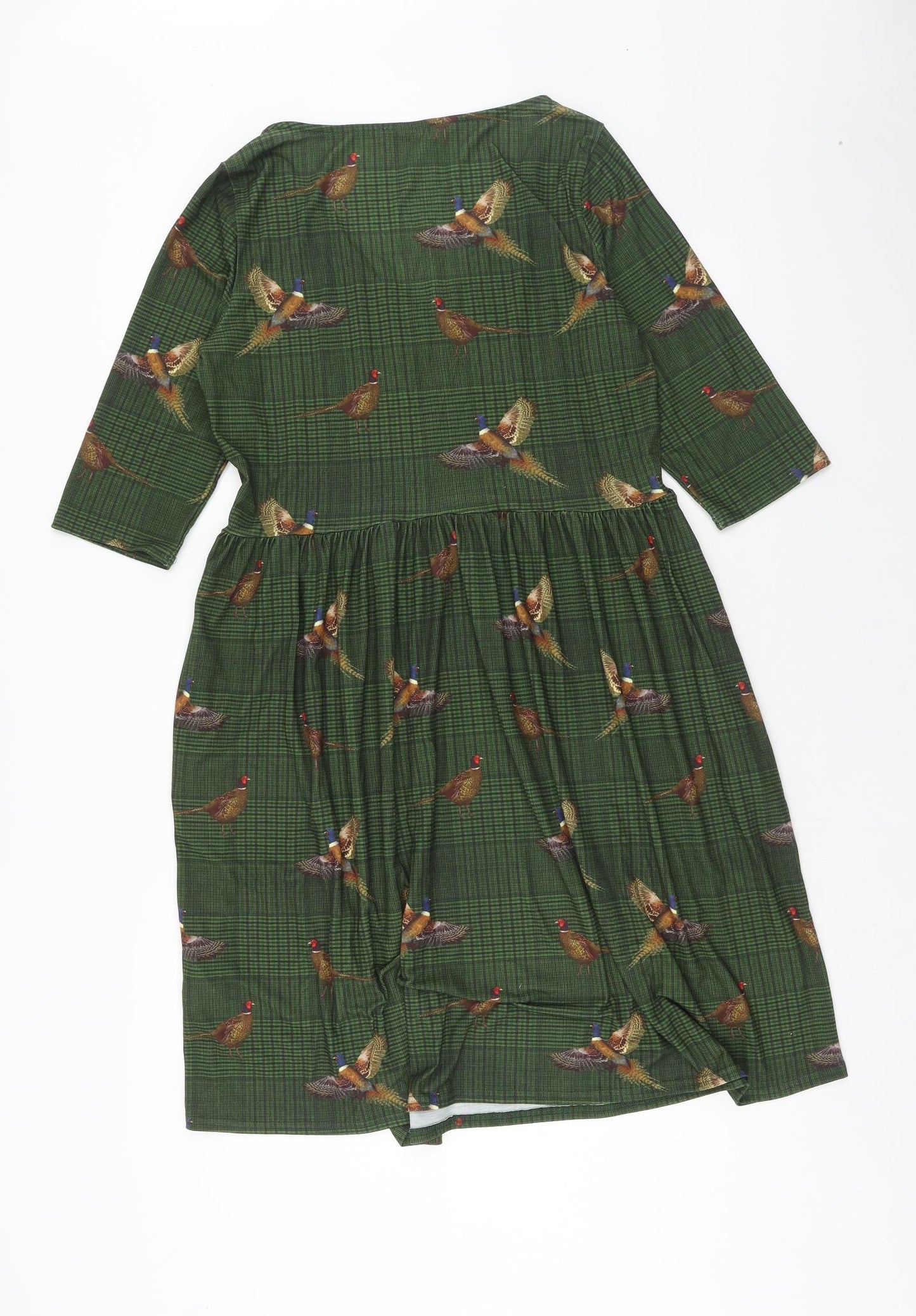 Popsy Womens Green Geometric Polyester Fit & Flare Size 14 V-Neck Pullover - Bird Print