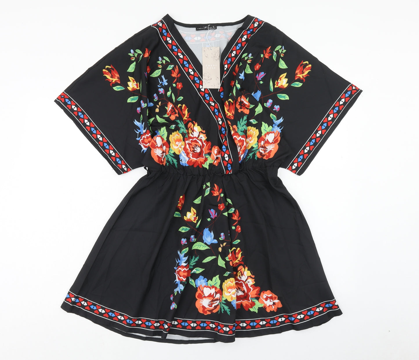 EMERY ROSE Womens Multicoloured Floral Polyester Skater Dress Size L V-Neck Pullover