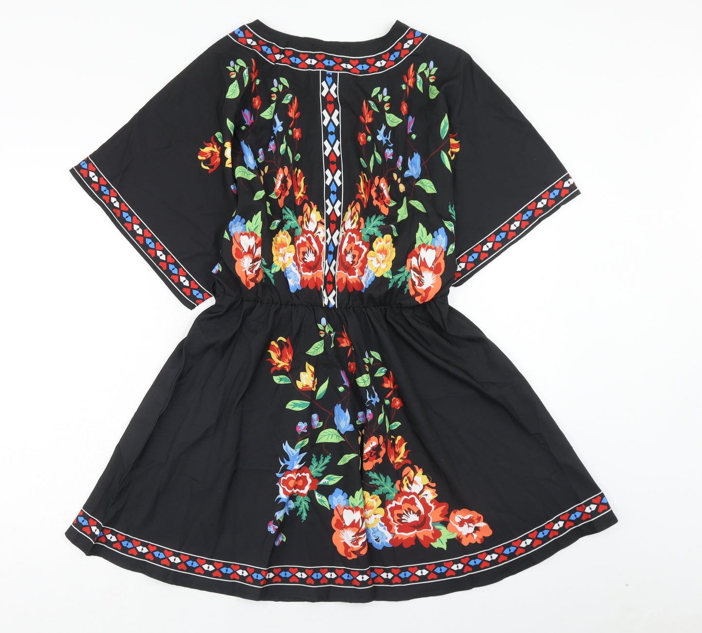 EMERY ROSE Womens Multicoloured Floral Polyester Skater Dress Size L V-Neck Pullover