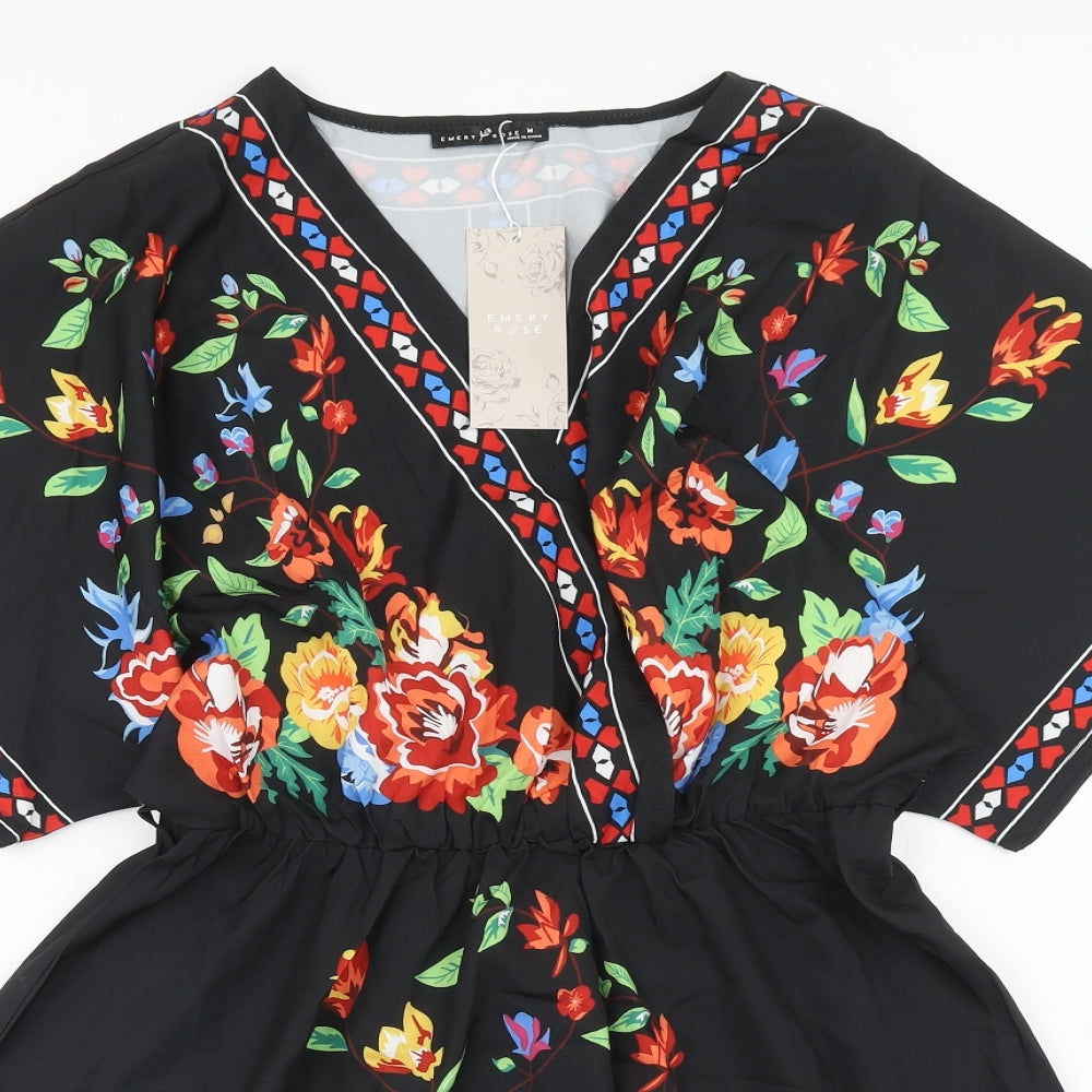 EMERY ROSE Womens Multicoloured Floral Polyester Skater Dress Size L V-Neck Pullover