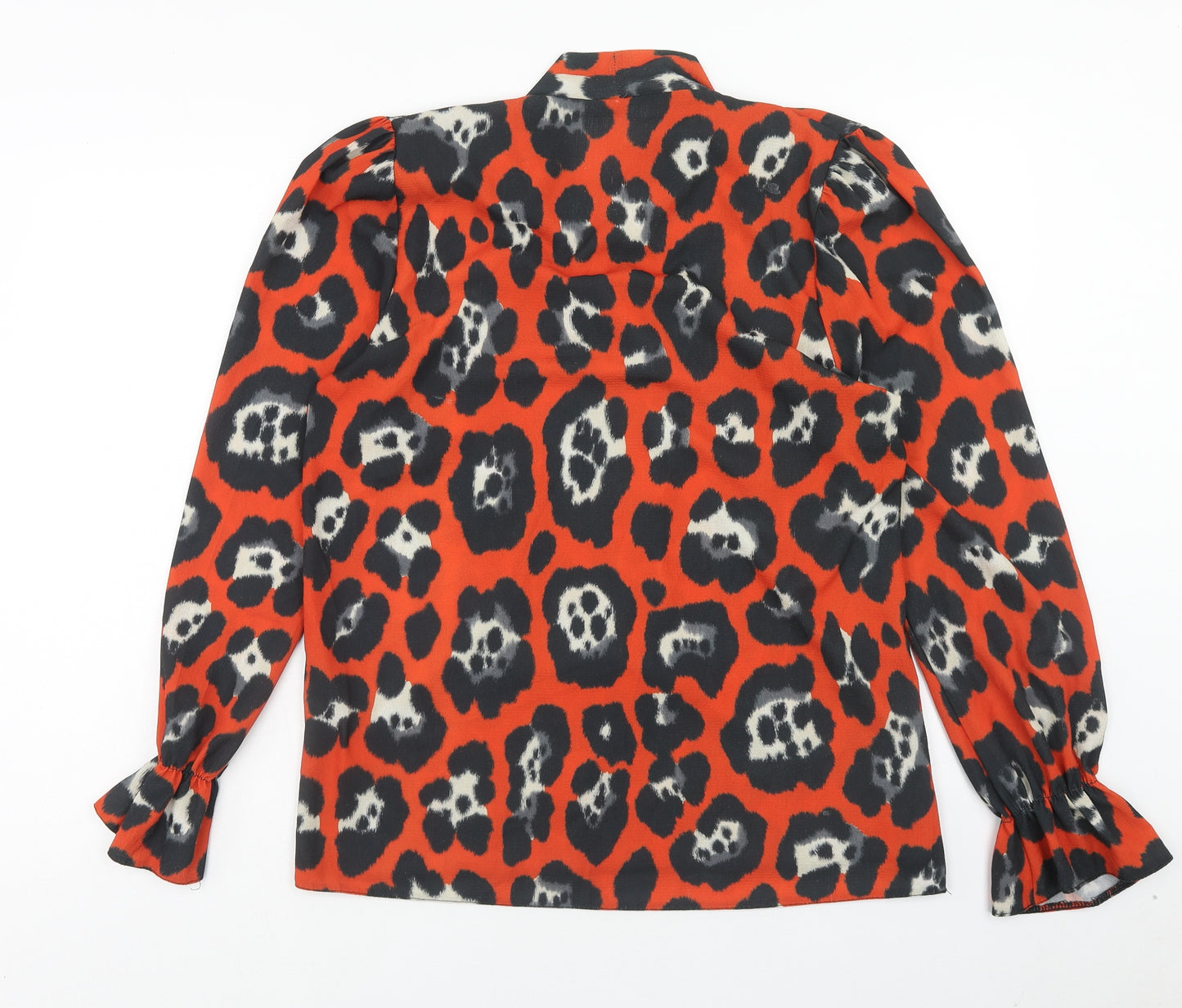 Zack London Womens Orange Animal Print Polyester Basic Blouse Size 12 V-Neck - Leopard Print Pussy Bow