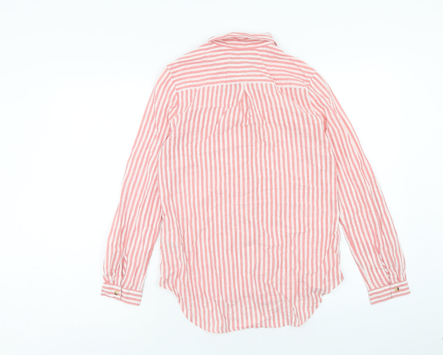 Marks and Spencer Womens Pink Striped Cotton Basic Button-Up Size 8 Collared