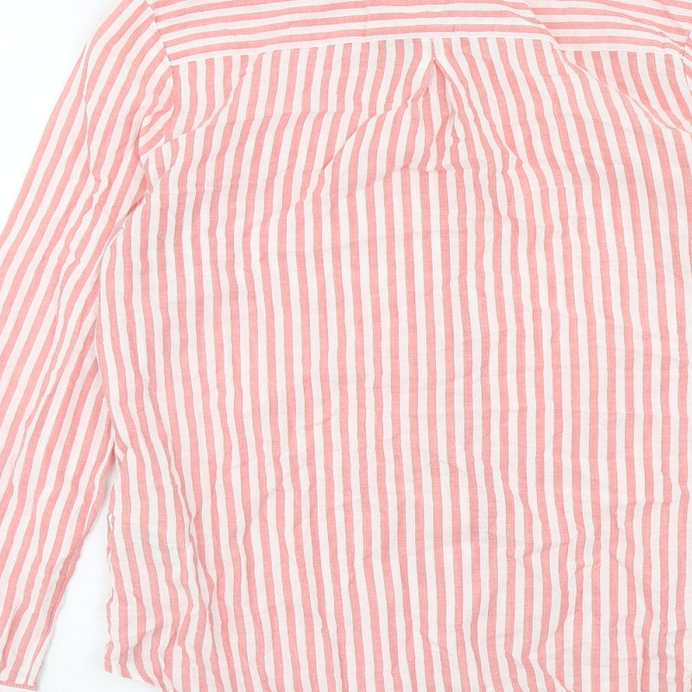 Marks and Spencer Womens Pink Striped Cotton Basic Button-Up Size 8 Collared