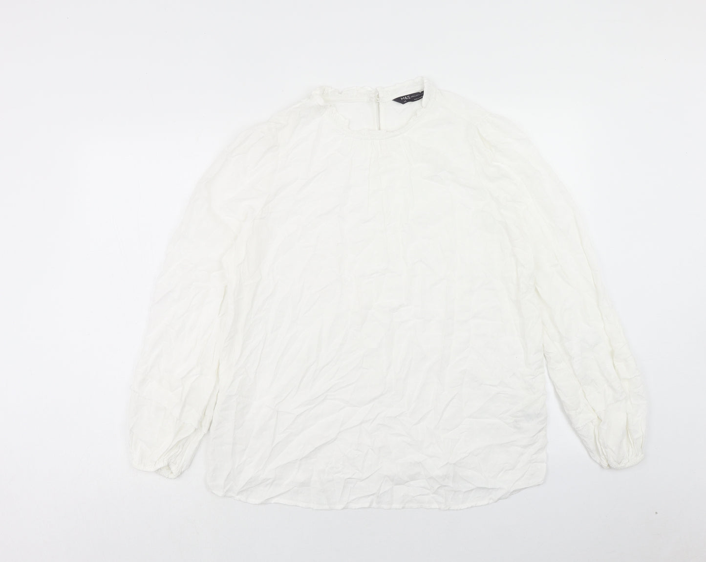 Marks and Spencer Womens White Viscose Basic Blouse Size 14 Scoop Neck