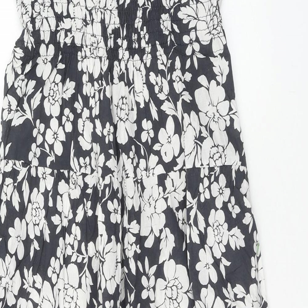 QED London Womens Blue Floral Cotton Slip Dress Size 10 V-Neck Pullover - Shirred Waist