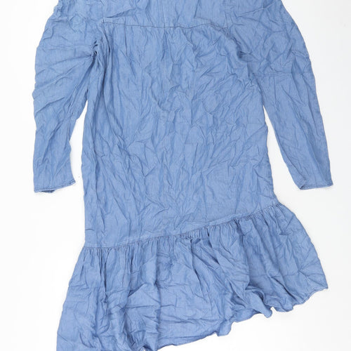 Zara Womens Blue Lyocell A-Line Size M Round Neck Zip