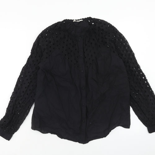 Cerise Blue Womens Black Cotton Basic Blouse Size S Round Neck