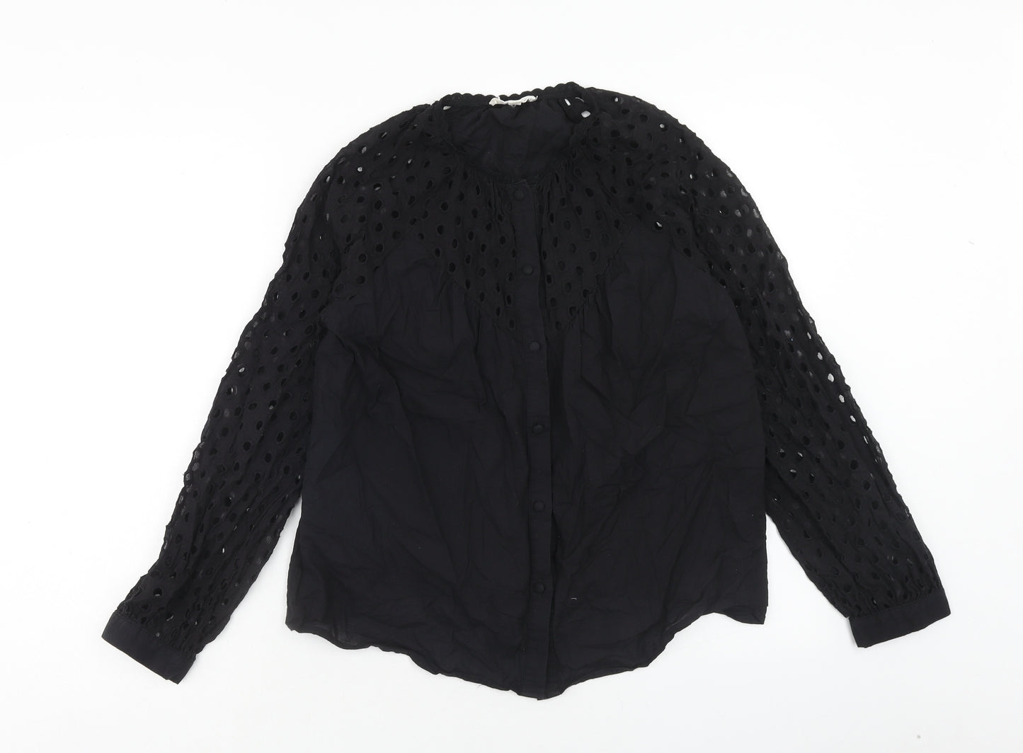 Cerise Blue Womens Black Cotton Basic Blouse Size S Round Neck