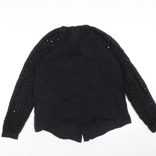 Cerise Blue Womens Black Cotton Basic Blouse Size S Round Neck