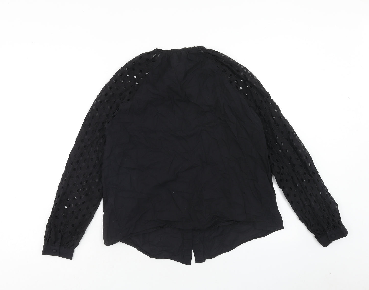 Cerise Blue Womens Black Cotton Basic Blouse Size S Round Neck