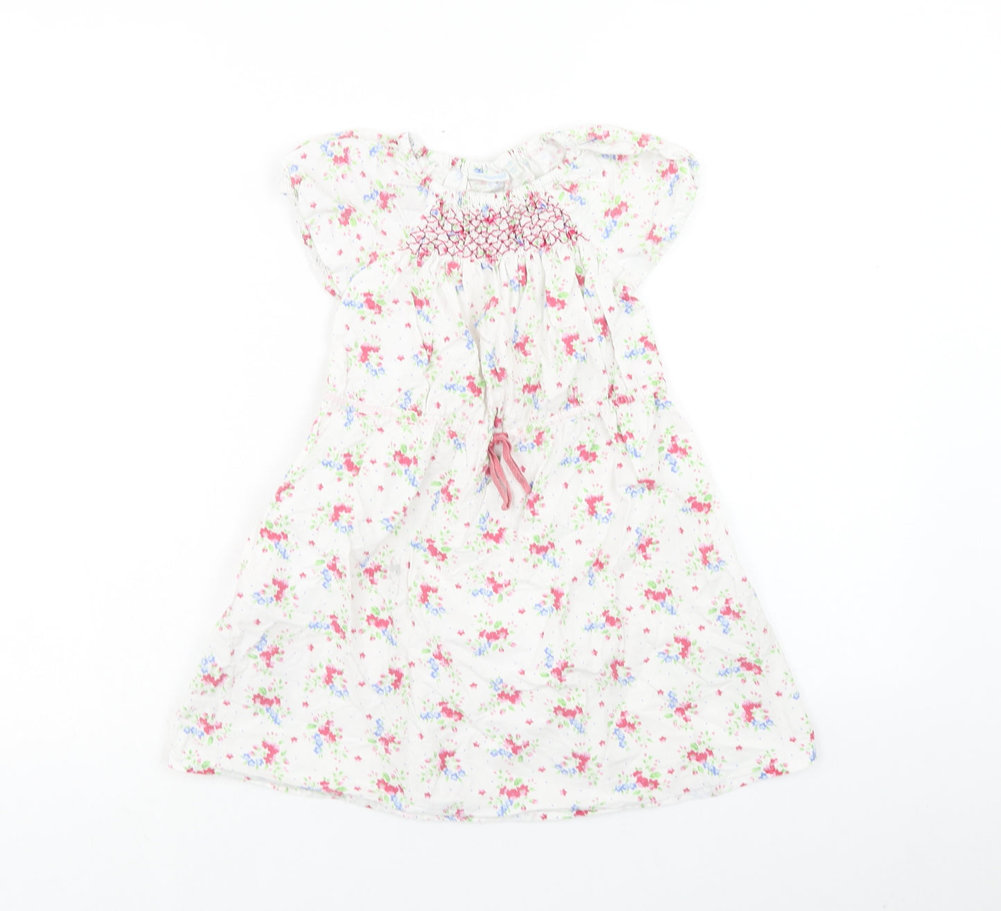 JoJo Maman Girls White Floral Cotton A-Line Size 5-6 Years Round Neck Pullover