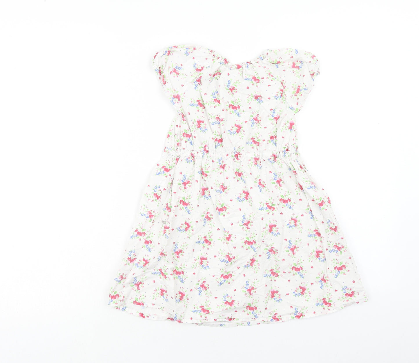JoJo Maman Girls White Floral Cotton A-Line Size 5-6 Years Round Neck Pullover