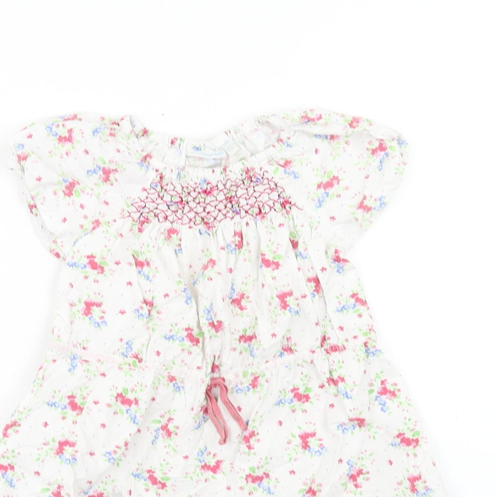 JoJo Maman Girls White Floral Cotton A-Line Size 5-6 Years Round Neck Pullover
