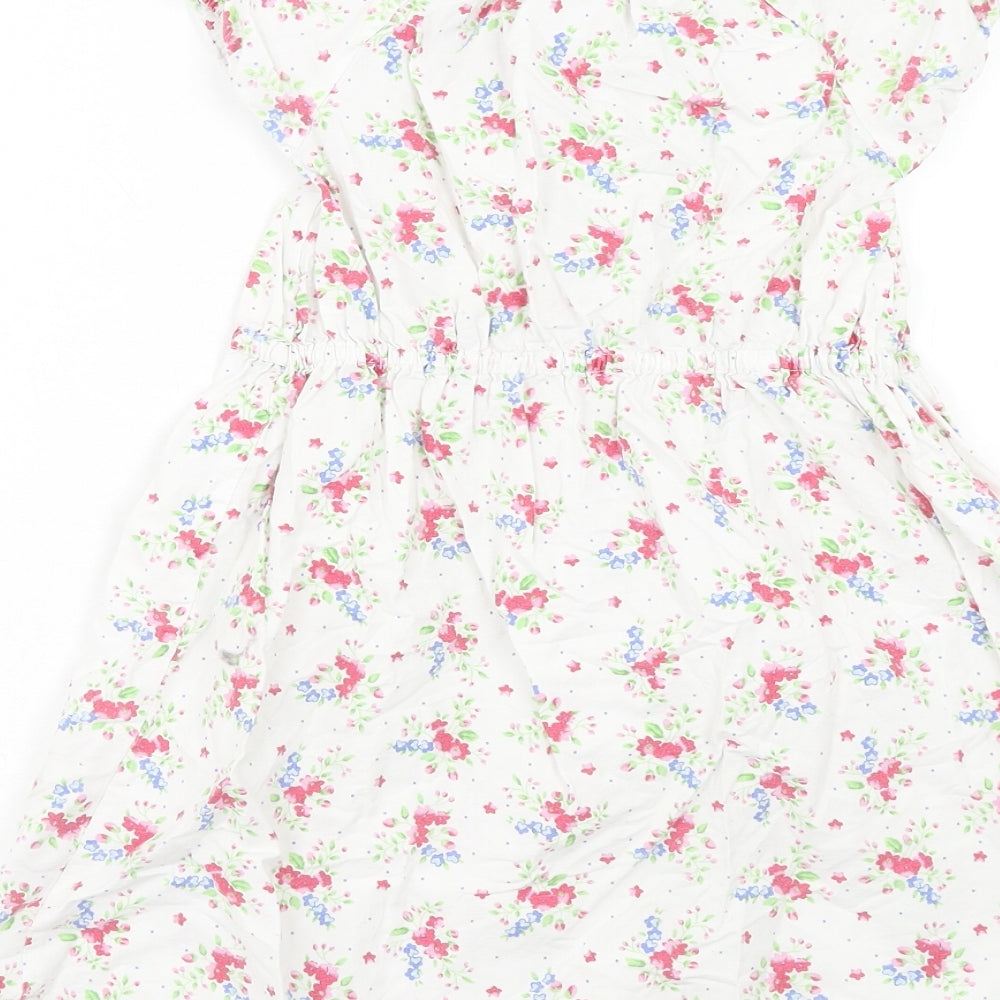 JoJo Maman Girls White Floral Cotton A-Line Size 5-6 Years Round Neck Pullover