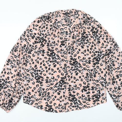 Et Vous Womens Pink Animal Print Polyester Basic Blouse Size 14 V-Neck - Leopard Print