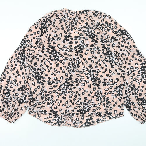 Et Vous Womens Pink Animal Print Polyester Basic Blouse Size 14 V-Neck - Leopard Print