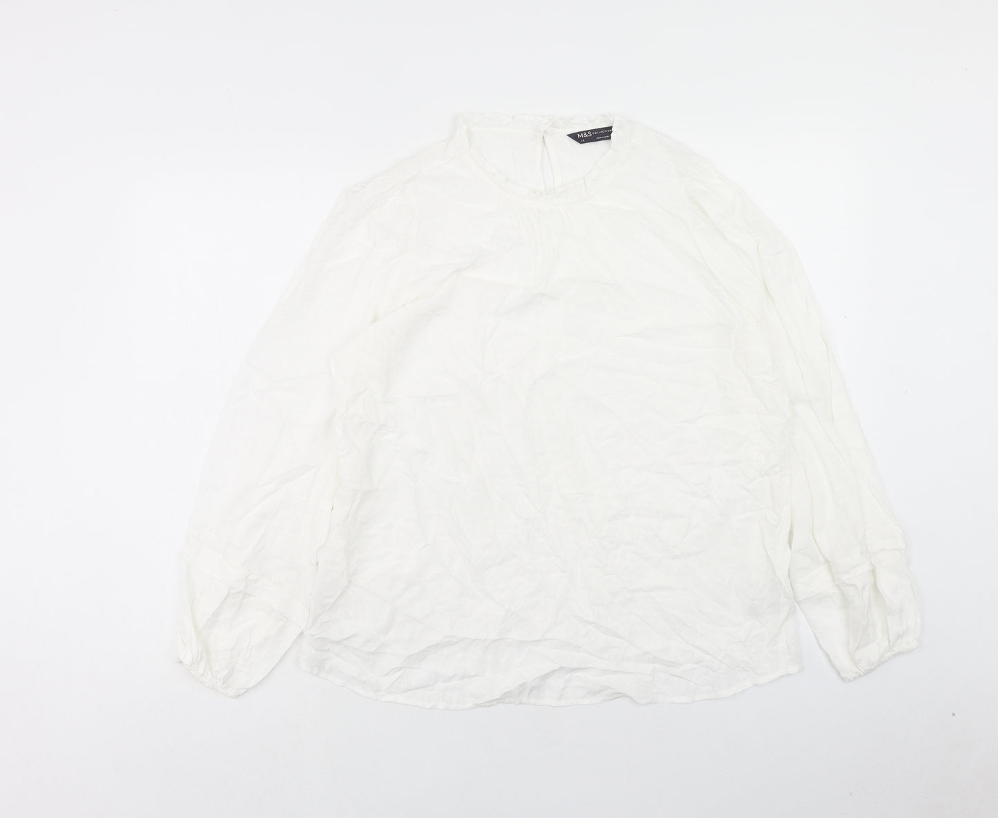 Marks and Spencer Womens White Viscose Basic Blouse Size 14 Round Neck