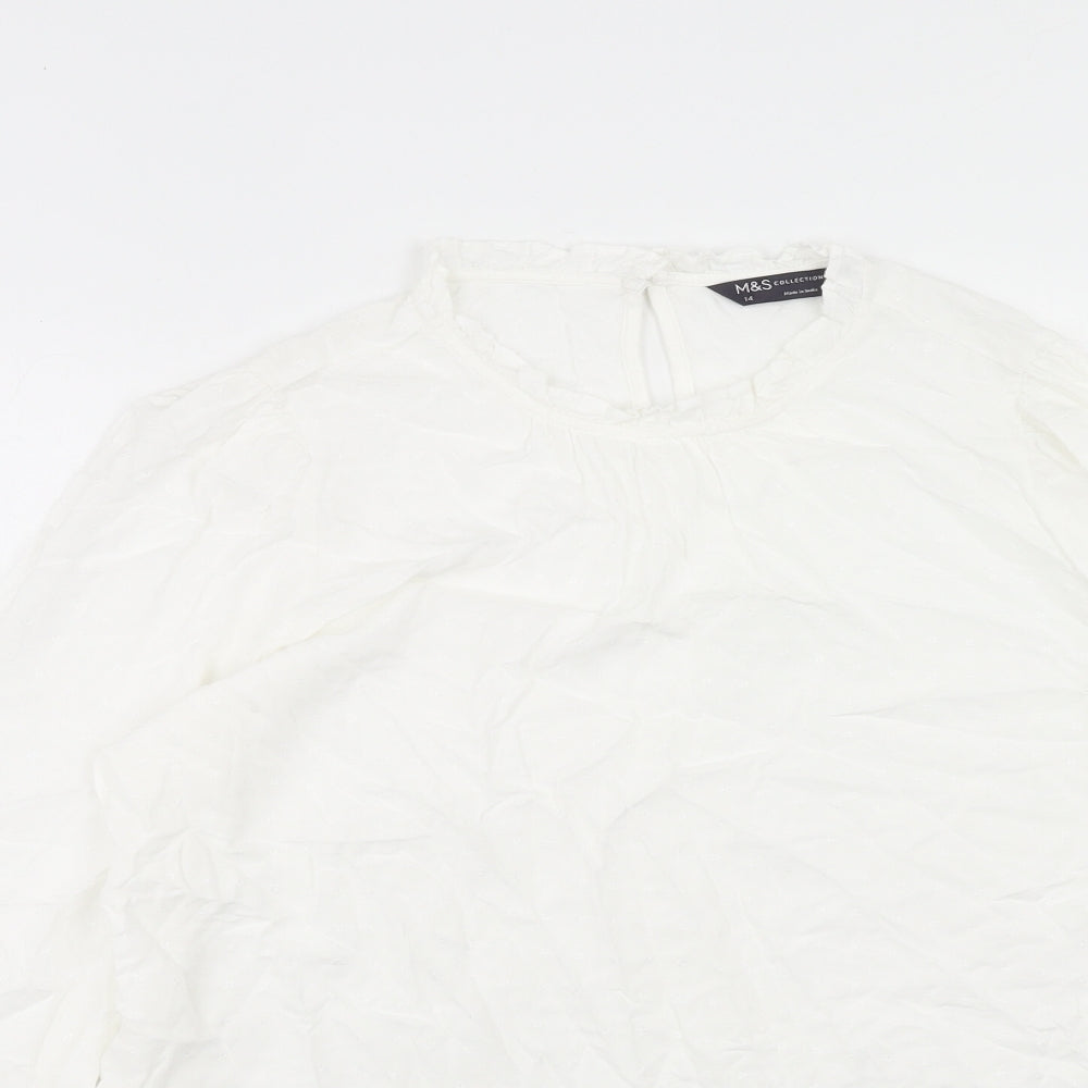 Marks and Spencer Womens White Viscose Basic Blouse Size 14 Round Neck