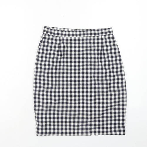 Preworn Womens Blue Check Polyester Straight & Pencil Skirt Size 28 in Zip
