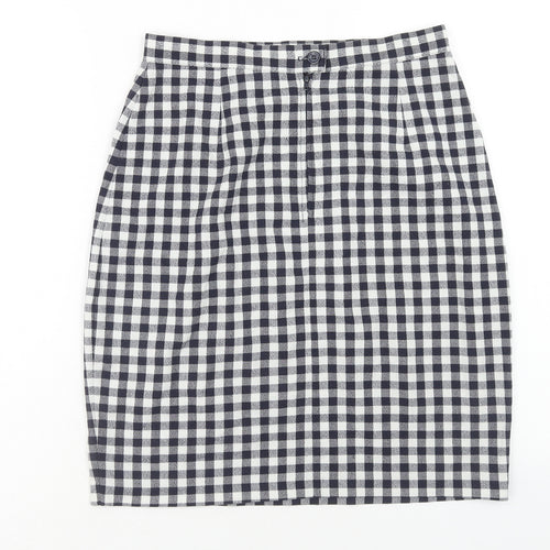 Preworn Womens Blue Check Polyester Straight & Pencil Skirt Size 28 in Zip