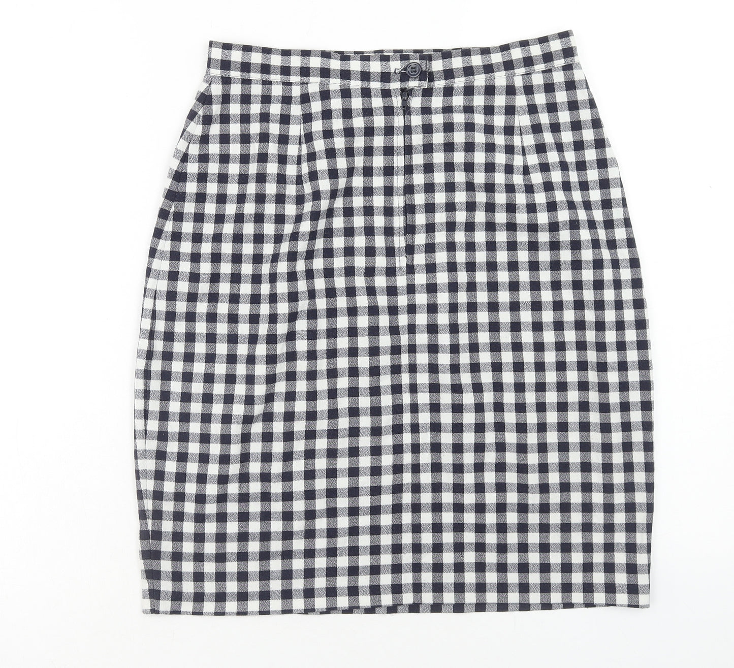 Preworn Womens Blue Check Polyester Straight & Pencil Skirt Size 28 in Zip