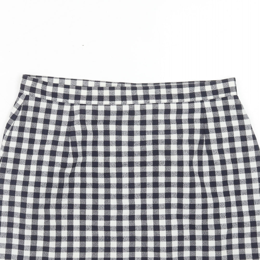 Preworn Womens Blue Check Polyester Straight & Pencil Skirt Size 28 in Zip